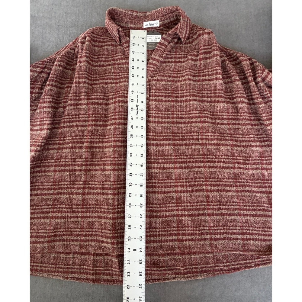 In Loom Plaid Tunic Blouse Size S Mahogany Cotton Linen Boho Academia Lagenlook - Picture 10 of 11